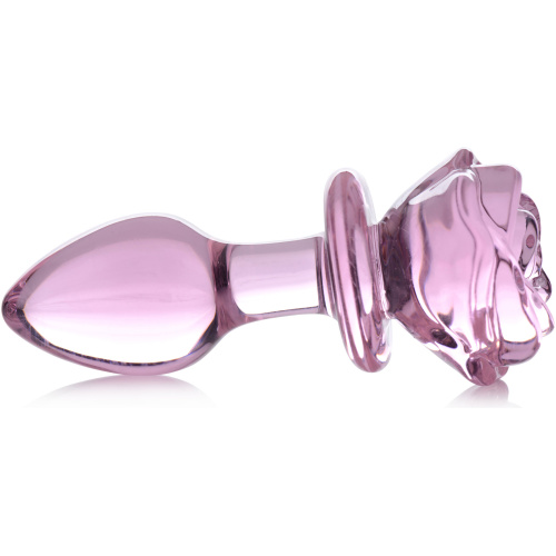 Pink Rose Glass Anal Plug - Medium