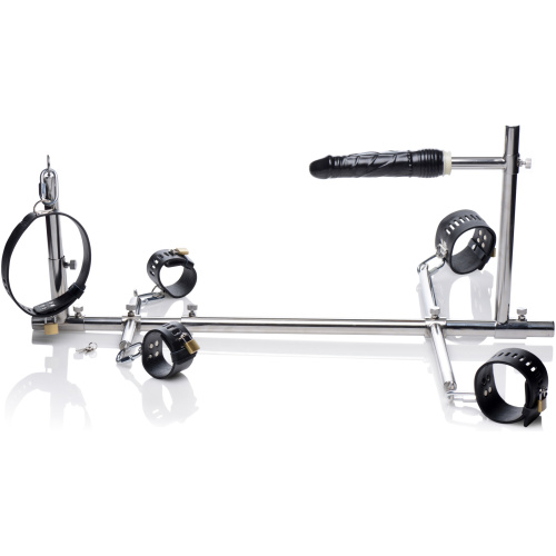 Imprisoned Metal Stockade With Dildo