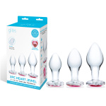 3 Pc Heart Jewel Glass Anal Training Kit -  Clear/pink
