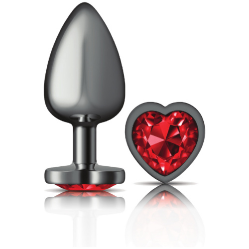Cheeky Charms-Gunmetal Metal Butt Plug- Heart-Dark Red-Large