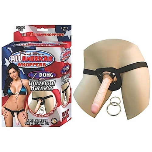 All American Whoppers 7-Inch Dong With Universal With Universal Harness-Flesh