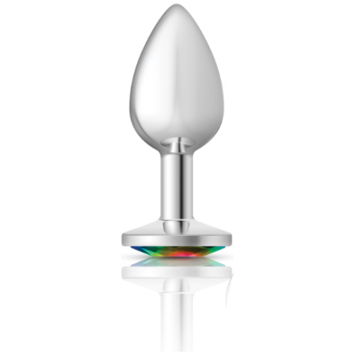 Cheeky Charms-Silver Metal Butt Plug- Round-Rainbow-Small