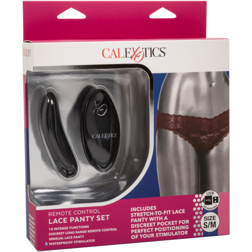 Remote Control Lace Panty Set - S/ M - Burgundy