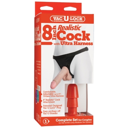 Vac-U-Lock 8-Inch Realistic Cock With Ultra  Harness