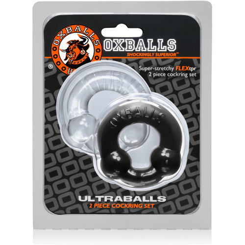 Ultraballs 2- Piece Cockring Set - Black & Clear