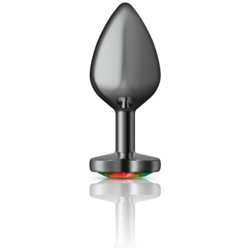 Cheeky Charms-Gunmetal Metal Buttplug- Heart-Rainbow-Medium