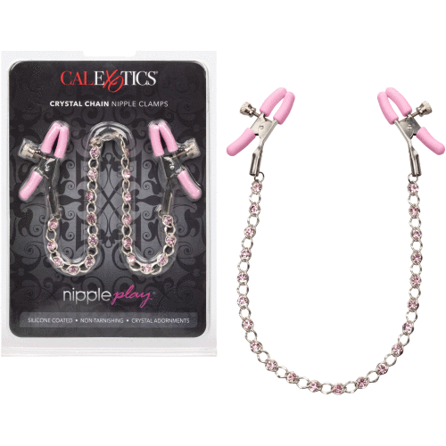 Nipple Play Crystal Chain Nipple Clamps - Pink