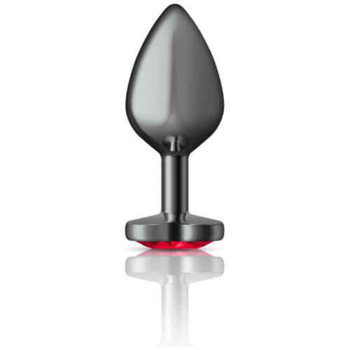 Cheeky Charms-Gunmetal Metal Butt Plug- Heart-Dark Red-Medium