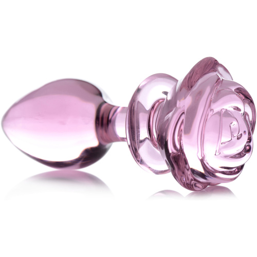 Pink Rose Glass Anal Plug - Large