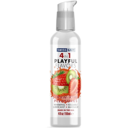 Swiss Navy 4-in-1 Playful Flavors - Strawberry Kiwi Pleasures - 4 Fl. Oz.