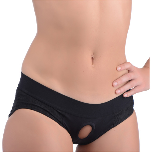 Lace Envy Crotchless Panty Harness - 2xl - Black