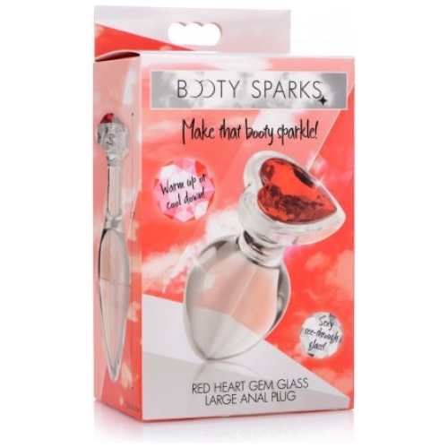 Red Heart Gem Glass Anal Plug - Large