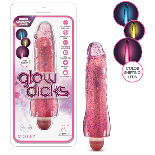 Glow Dicks - Molly Glitter Vibrator - Pink