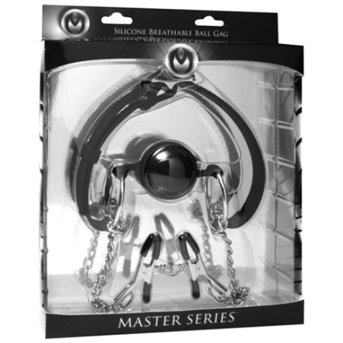 Hinder Silicone Breathable Ball Gag and Nipple Clamps
