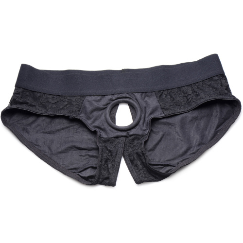 Lace Envy Black Crotchless Panty Harness - S/m