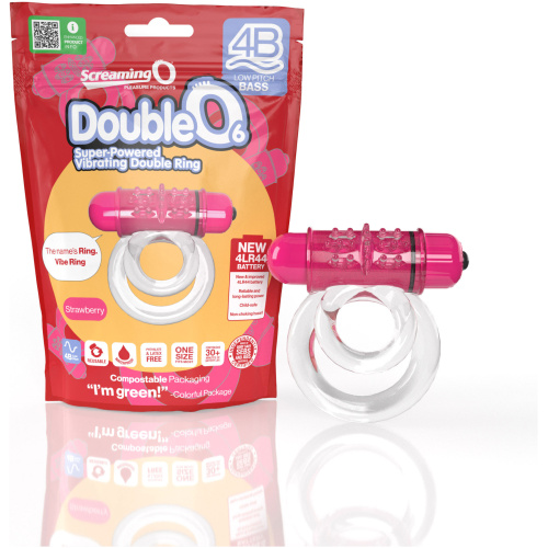 Screaming O 4b - Double O Super Powered Vibrating Double Ring - Strawberry