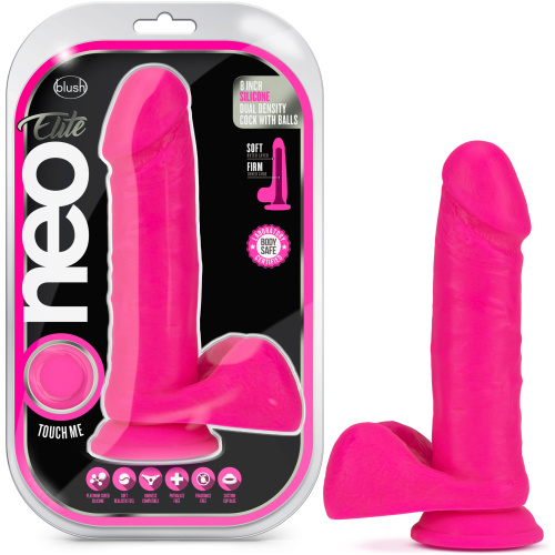 Neo Elite - 8 Inch Silicone Dual Density Cock With Balls - Neon Pink