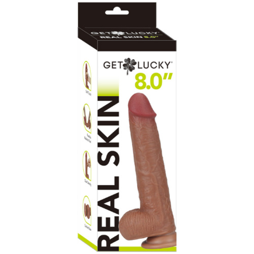 Get Lucky 8 Inch Real Skin Dildo - Light Brown