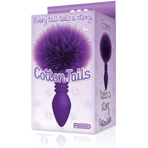 The 9's Cottontails Silicone Bunny Tail Butt Plug - Ribbed Purple