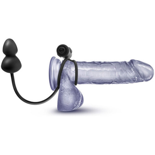 Anal Adventures - Platinum - Silicone Anal Plug With Vibrating C-Ring - Black
