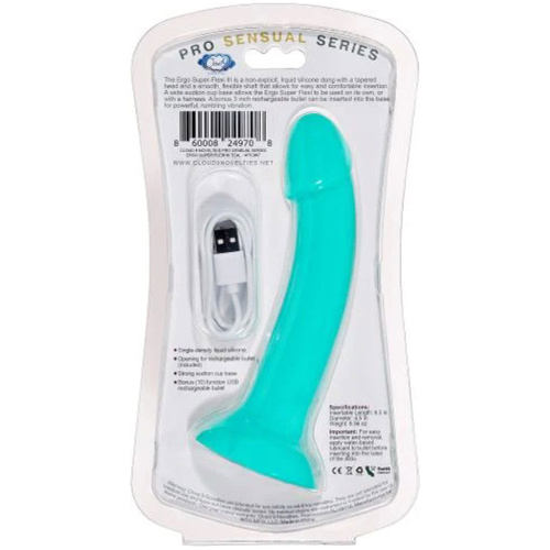 Ergo Super Flexi III Dong Soft and Flexible Liquid Silicone With Vibrator - Teal