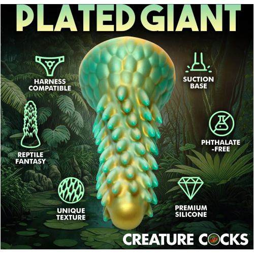 Stegosaurus Spiky Reptile Silicone Dildo - Green