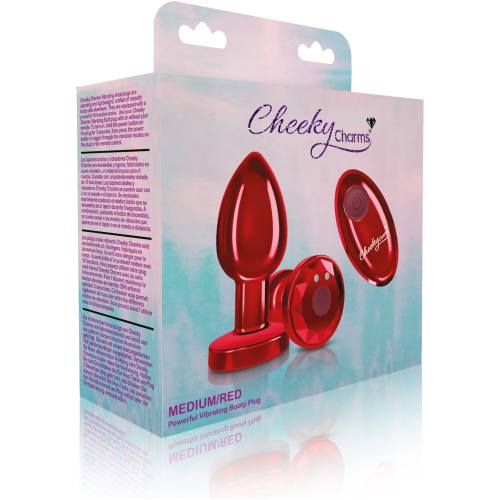 Cheeky Charms - Rechargeable Vibrating Metal Butt Plug With Remote Control - Red - Medium