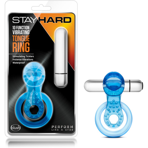 Stay Hard 10 Function Vibrating Tongue Ring - Blue