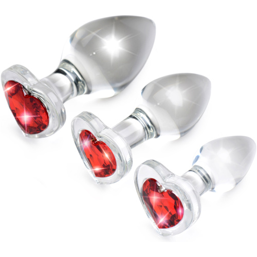 Red Heart Gem Glass Anal Plug Set