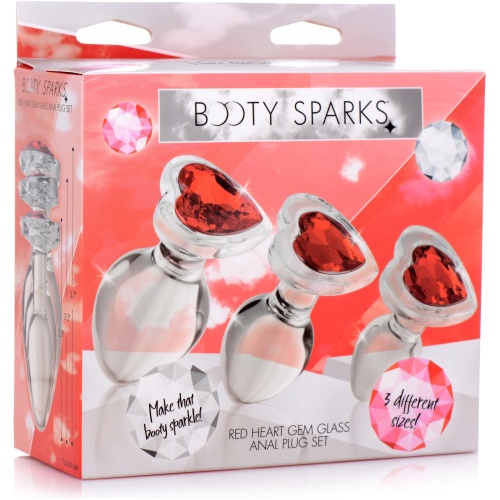 Red Heart Gem Glass Anal Plug Set