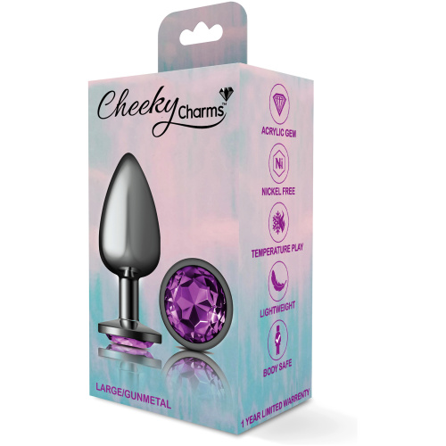 Cheeky Charms-Gunmetal Metal Butt Plug- Round-Deep Purple-Large