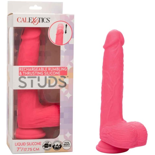 Rechargeable Rumbling and Thrusting Silicone Studs - Pink