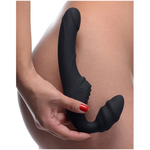 Slim Rider Ribbed Vibrating Silicone Strapless  Strap-On