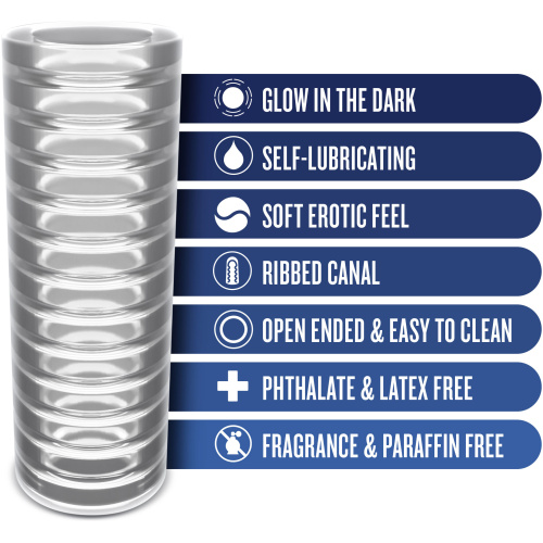 Rize - Ribz - Glow in the Dark Self - Lubricating Stroker - Clear