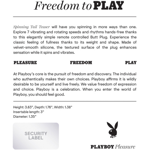 Playboy Pleasure - Spinning Tail Teaser -  Butt Plug - Deep Teal