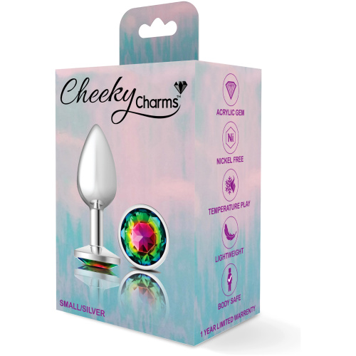 Cheeky Charms-Silver Metal Butt Plug- Round-Rainbow-Small