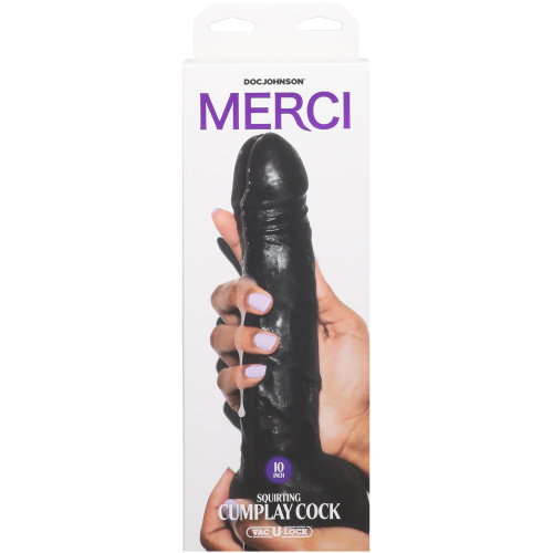 Merci - 10 Inch Dual Density Squirting Cumplay Cock With Removable Vac-U-Lock Suction Cup - Black