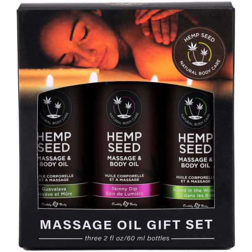 Hemp Seed Massage and Body Oil Gift Set - - 3 Pack - 2 Fl. Oz. Bottles