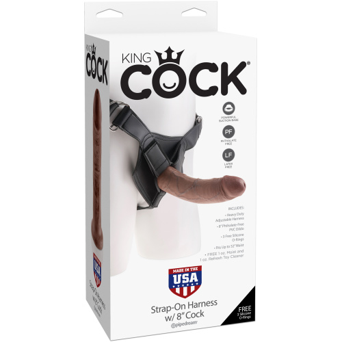King Cock Strap on Harness With 8 Inch Cock - Brown