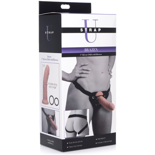 Brazen 8 Inch Silicone Dildo With Harness