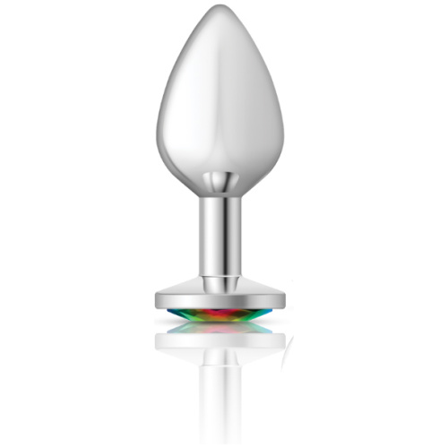 Cheeky Charms-Silver Metal Butt Plug- Round-Rainbow-Medium