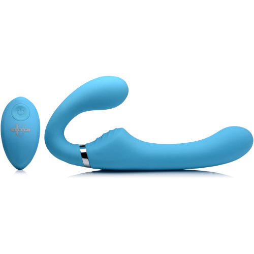10x Mighty Rider Vibrating Strapless Strap-on - Blue
