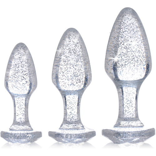 Glitter Gem Anal Plug Set - Silver
