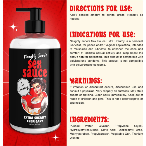 Naughty Jane's Sex Sauce Extra Creamy Lubricant 16 Oz