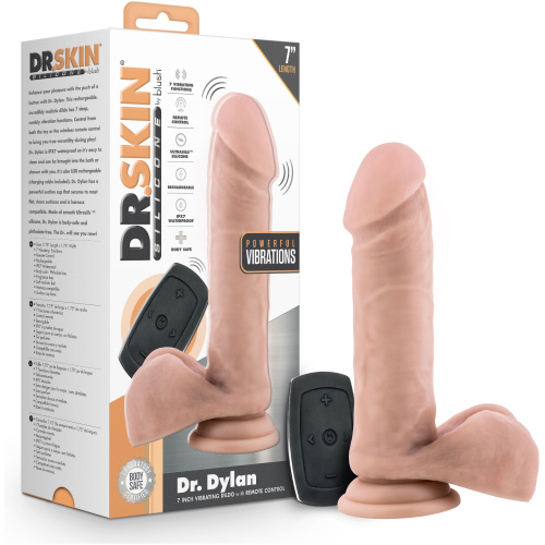 Dr. Skin Silicone - Dr. Dylan - 7 Inch Vibrating Dildo With Remote Control- Vanilla