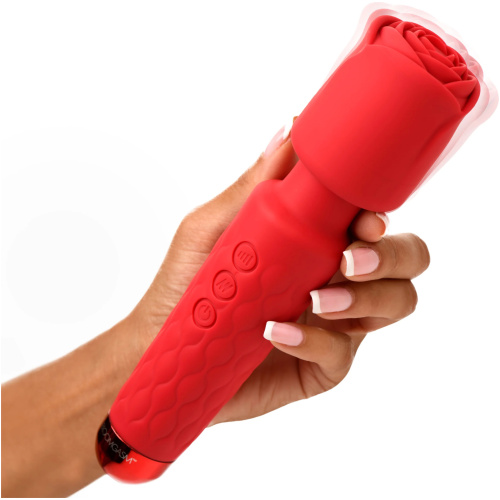 Pleasure Rose 10x Silicone Wand With Rose Attachment - Red