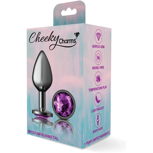 Cheeky Charms-Gunmetal Metal Butt Plug- Round-Deep Purple-Medium