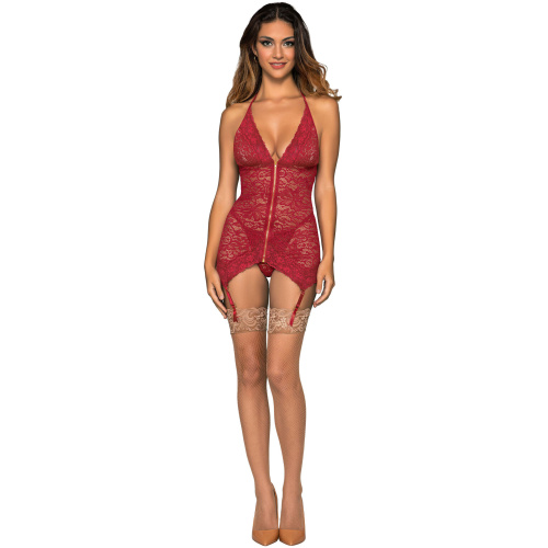 Garter Slip and G-String - One Size - Garnet