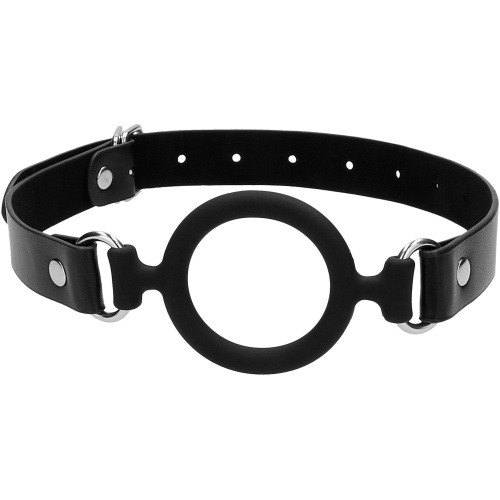 Silicone Ring Gag With Adjustable Bonded Leather Staps - Black