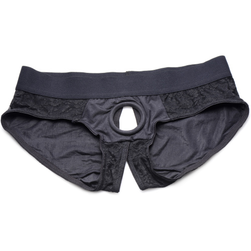 Lace Envy Crotchless Panty Harness - 2xl - Black